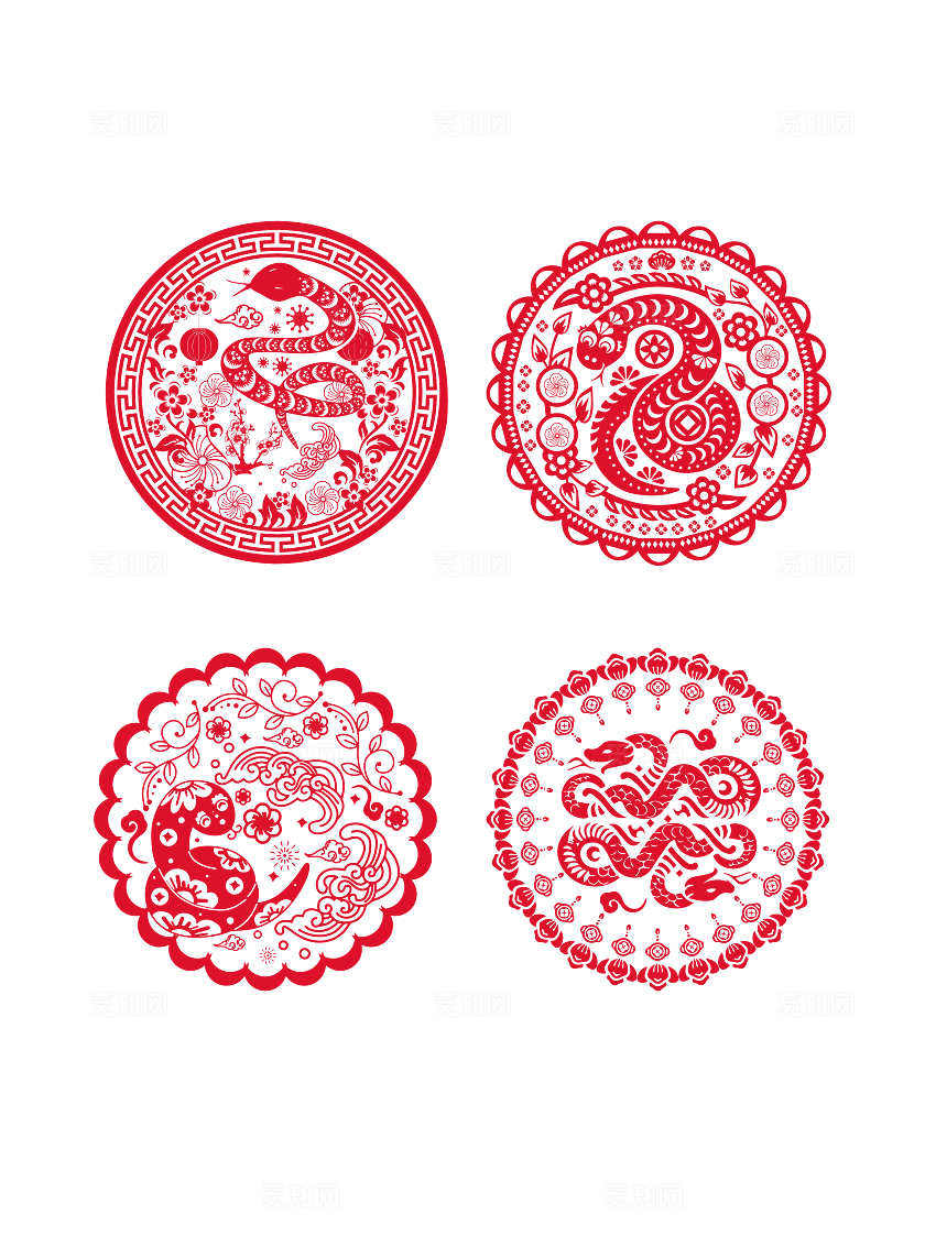 红色蛇窗花剪纸 蛇剪 2025蛇新年
