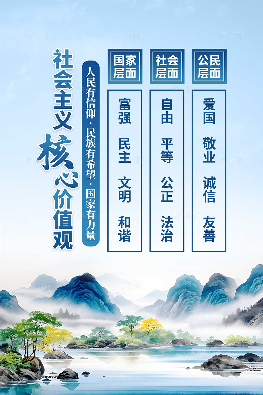 水墨风社会主义核心价值观海报社会主体核心价值观图说价值观