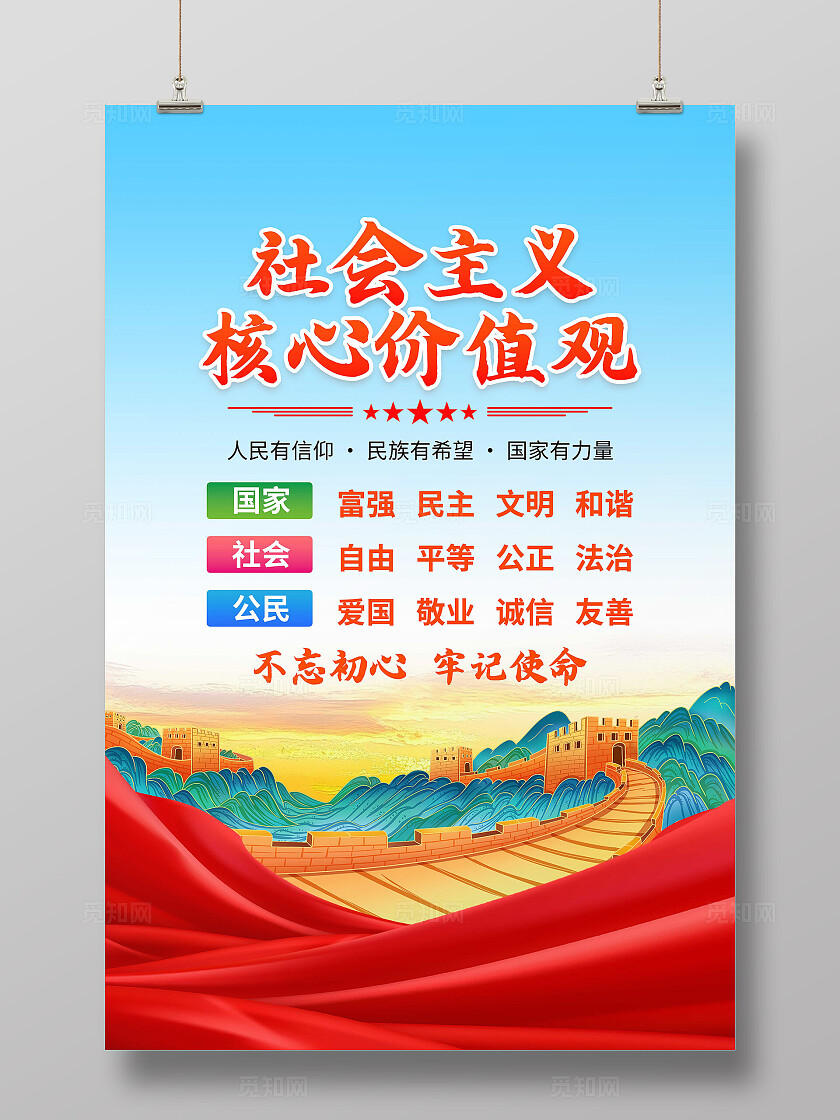 蓝色大气社会主义核心价值观海报社会主体核心价值观图说价值观