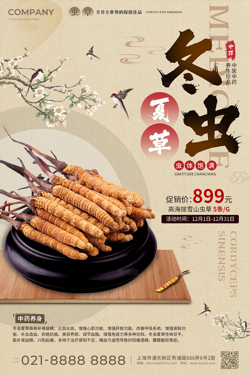新中式风冬虫夏草中医药材医药宣传海报中医药材文案海报中医药材中医药宣传