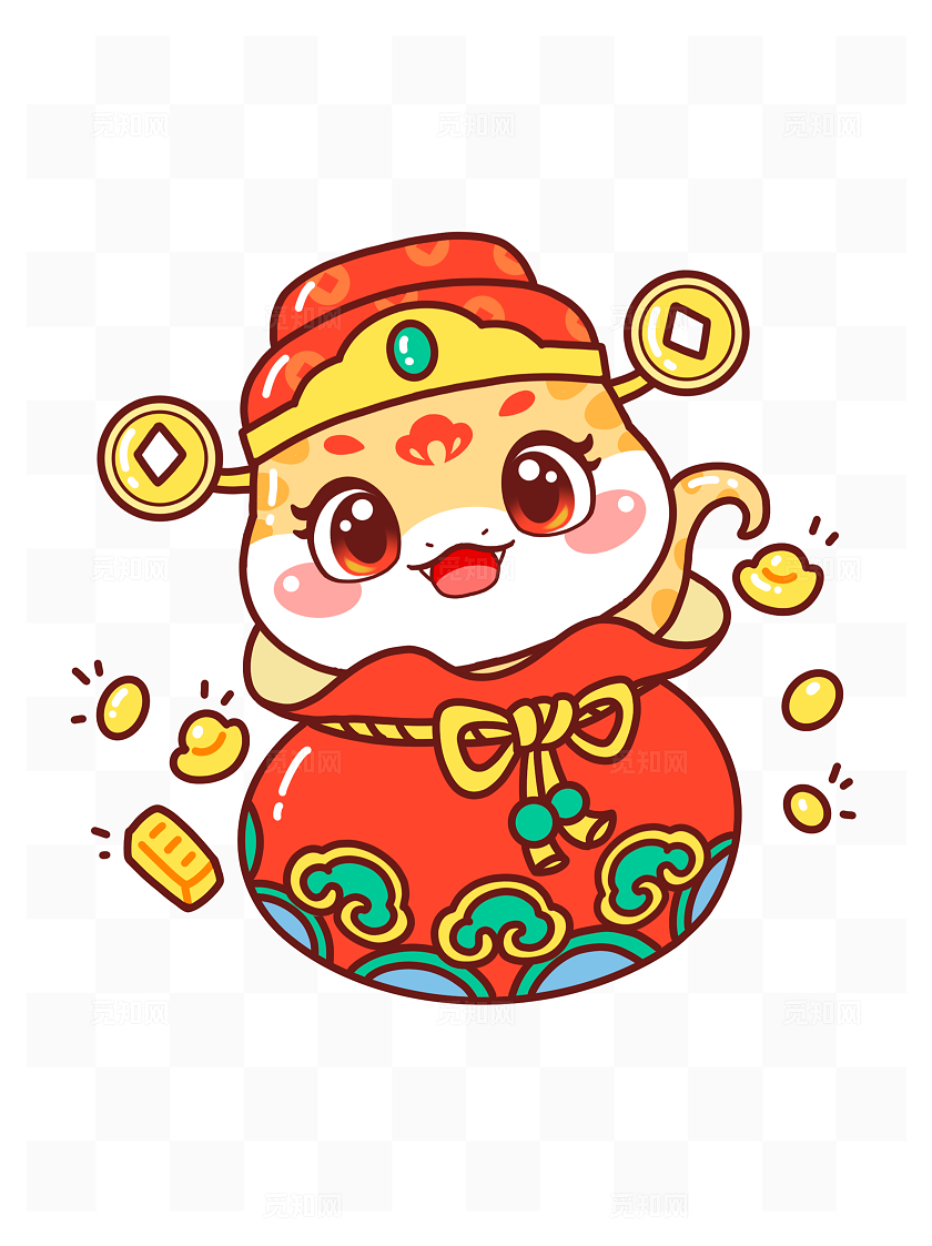 新春蛇年喜庆红色贺年插画卡通生肖形象