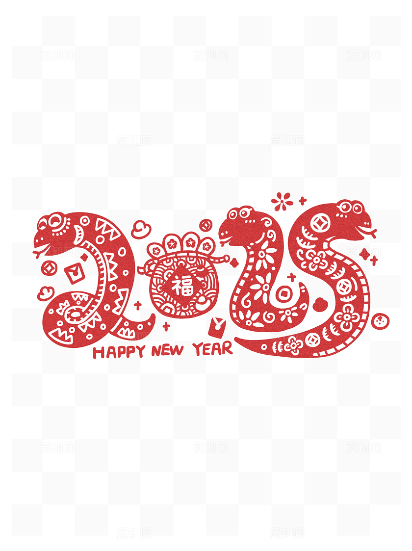 2025新年窗花剪纸数字艺术创意插画