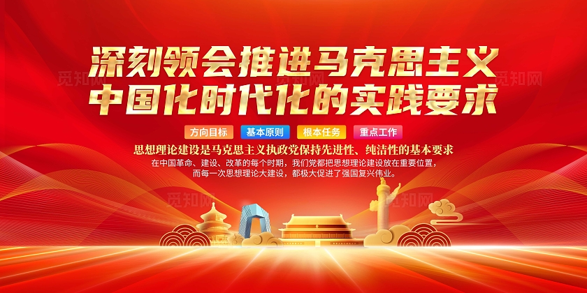 红色大气深刻领会推进马克思主义宣传栏马克思主义中国化