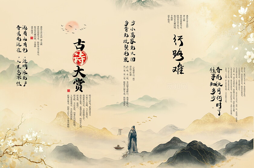 传统中国风诗词挂画设计诗词吊旗挂布