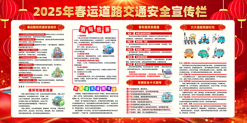 2025红色喜庆平安春运春节回家过年手机文案宣传栏春运手机文案