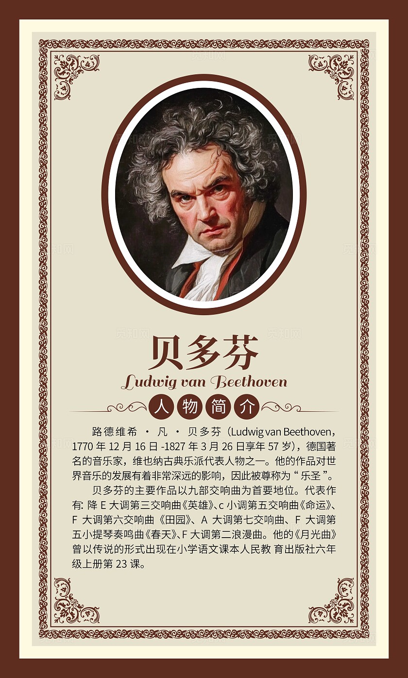棕色欧式音乐家简介校园宣传套图国外名人名言