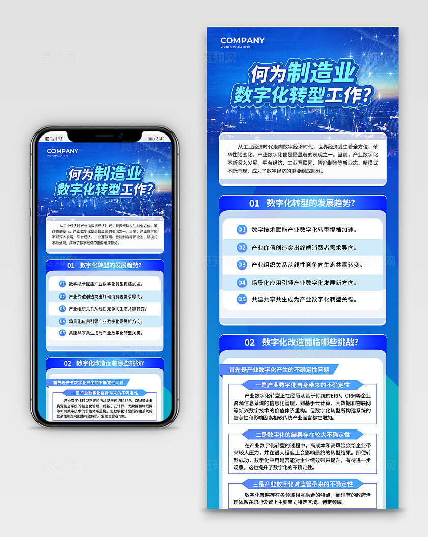 蓝色简约制造业数字化转型行动方案手机长图背景融媒体宣传
