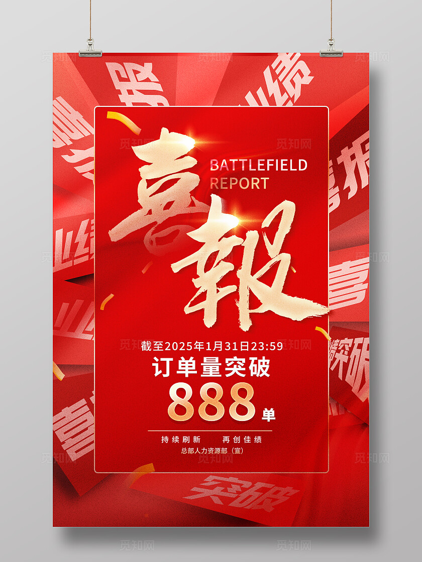红色大气销售喜报宣传海报新年喜报海报