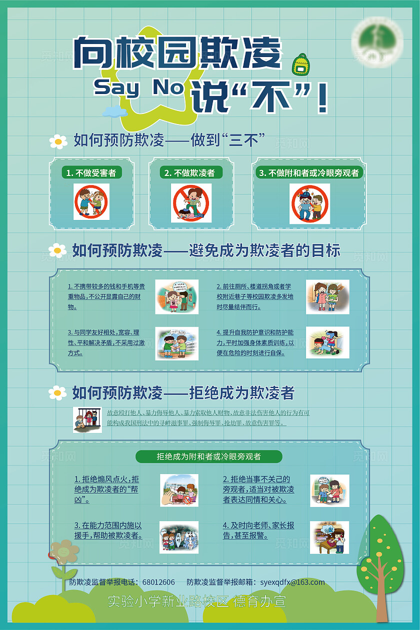 绿色风格校园安全预防校园霸凌套图校园欺凌宣传栏