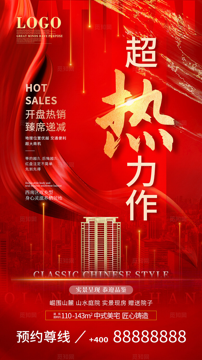 新年红色大气房地产高档高端热销手机宣传海报超热力作抢购海报