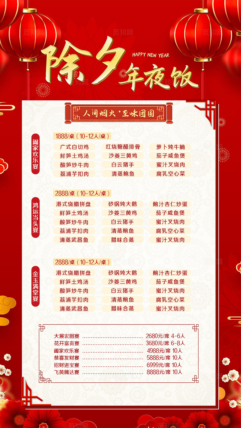 红色大气除夕年夜饭年夜饭菜单海报宣传