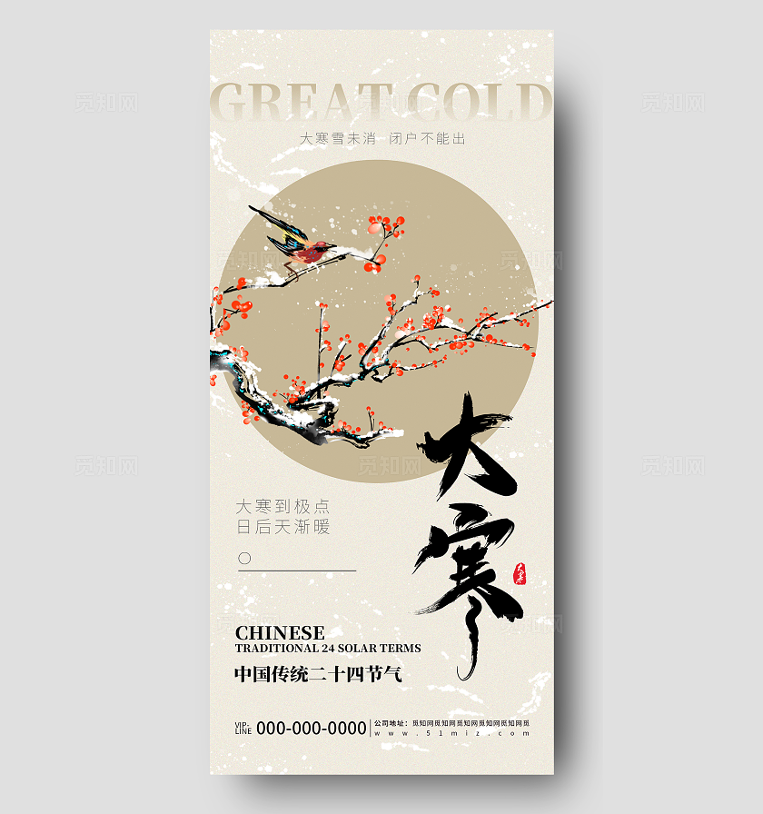 简约大寒传统节气宣传海报