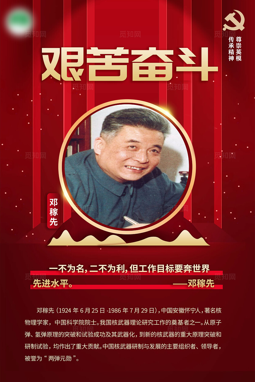 红色大气12位为新中国成立作出突出贡献的英雄模范人物简介海报