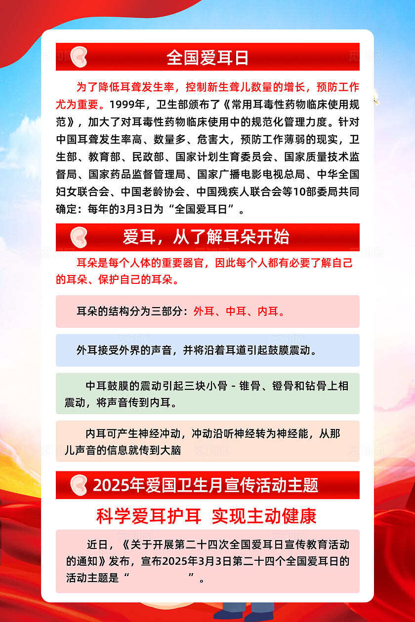 红色简约2025年全国爱耳日爱耳日海报宣传
