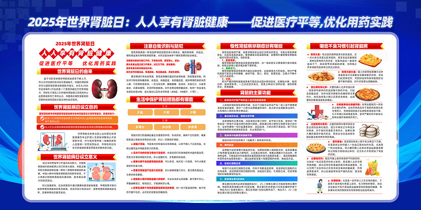 蓝色简约促进医疗平等优化用药实践世界肾脏日展板宣传