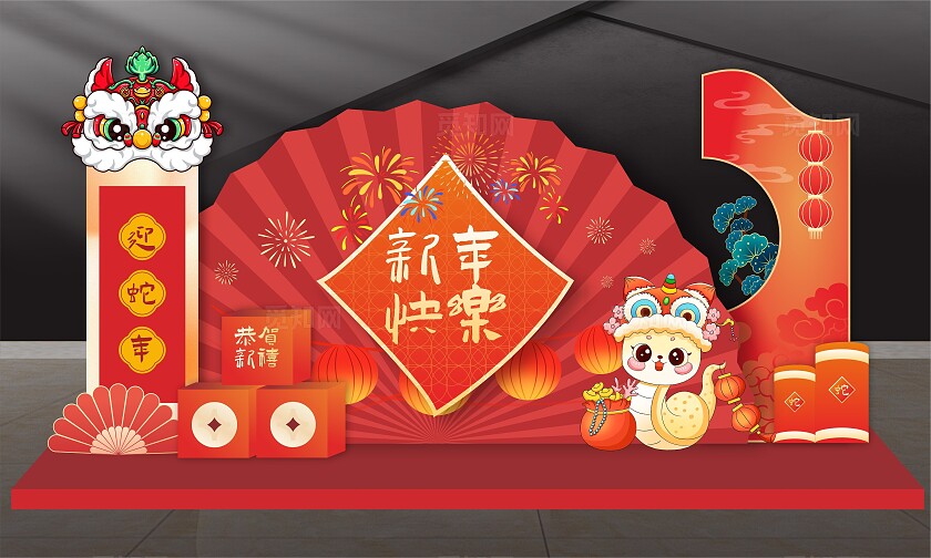 红色中国风2025年蛇年美陈新年美陈新年蛇年