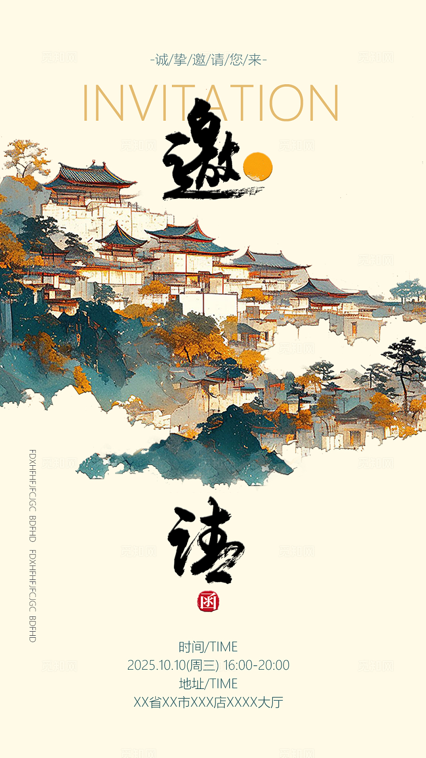 新中式简约时尚邀请函开业邀请函