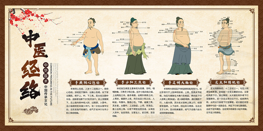 米色中国风中医人体经络穴位图展板背景中医人体经络穴位展板