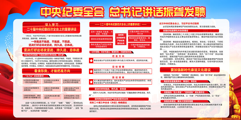 中央纪委全会总书记讲话振聋发聩党建宣传展板二十届中央纪委