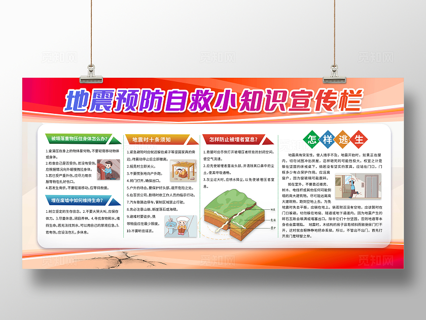 红色简约地震自救指南宣传栏