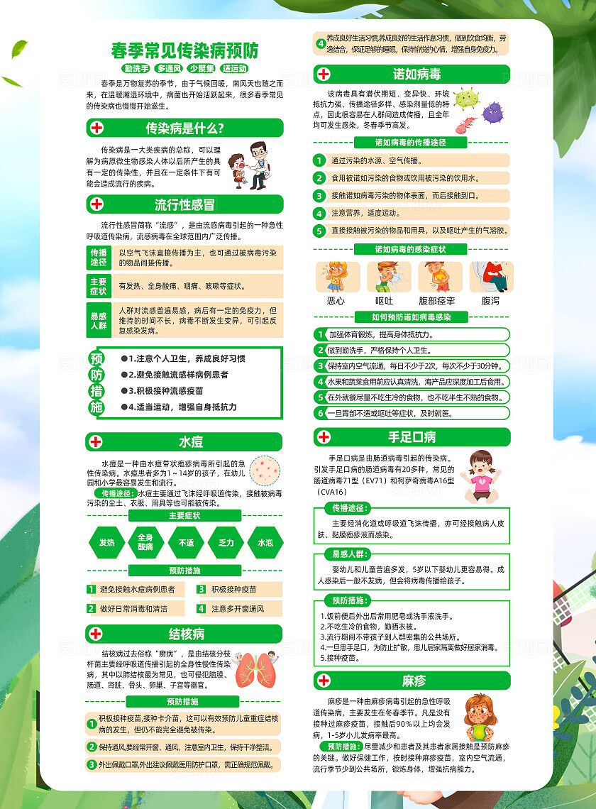 春季常见传染病预防知识宣传单