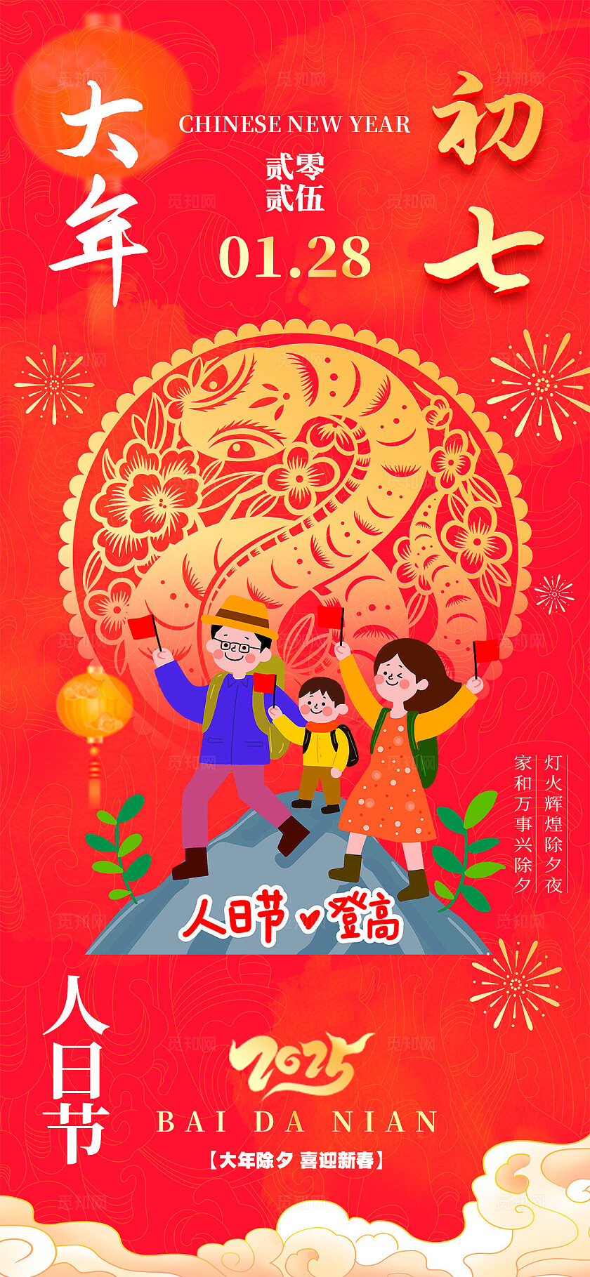 红色插画风格春节年俗年俗套图春节年俗海报套图春节习俗