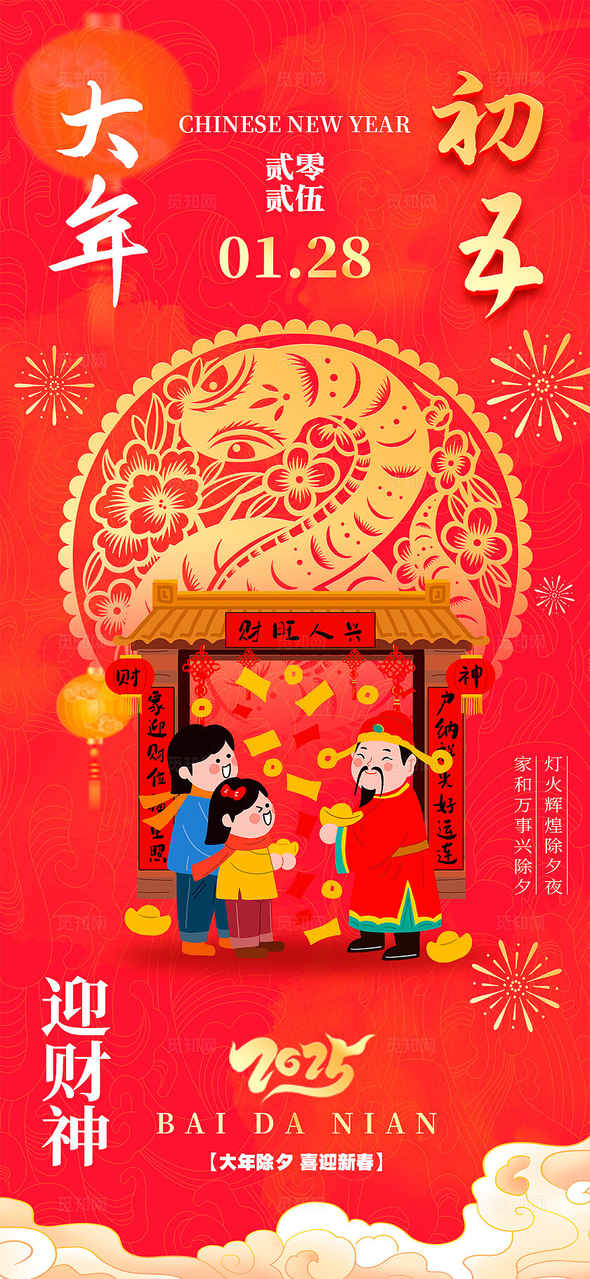 红色插画风格春节年俗年俗套图春节年俗海报套图春节习俗