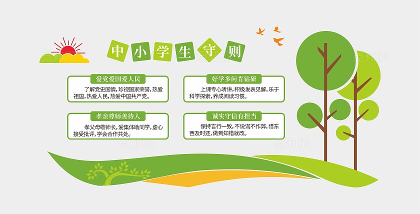 多彩卡通校园学生行为规范文化墙学生守则