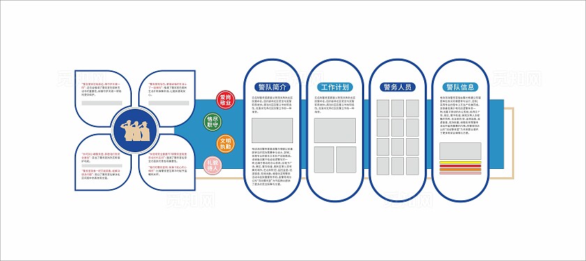 蓝色时尚执勤室文化墙3D文化墙警务室文化墙