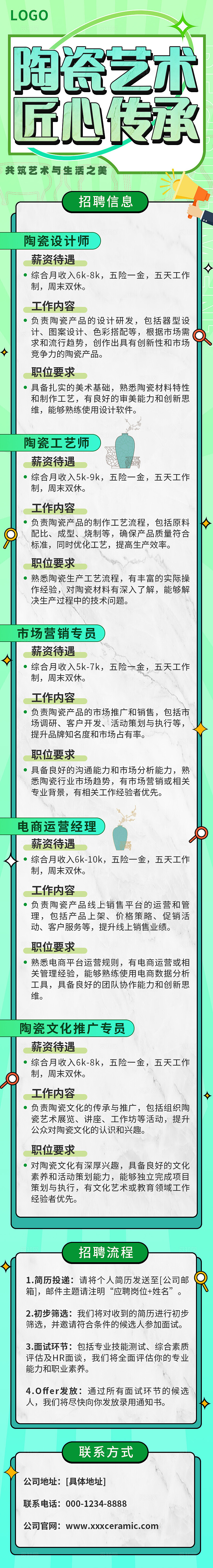 浅绿色简约孟菲斯风格陶瓷公司招聘广告招聘长图手机长图宣传