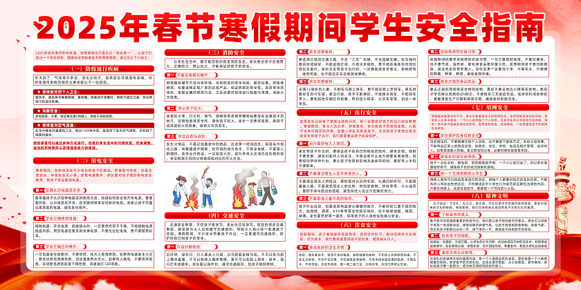 2025蛇年红色精致春节寒假期间学生安全指南展板2025蛇年春节