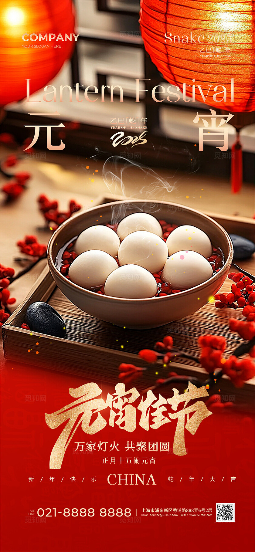 2025蛇年元宵节实拍风汤圆元宵佳节手机宣传海报