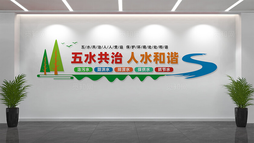 五水共治人水和谐环境保护文化墙