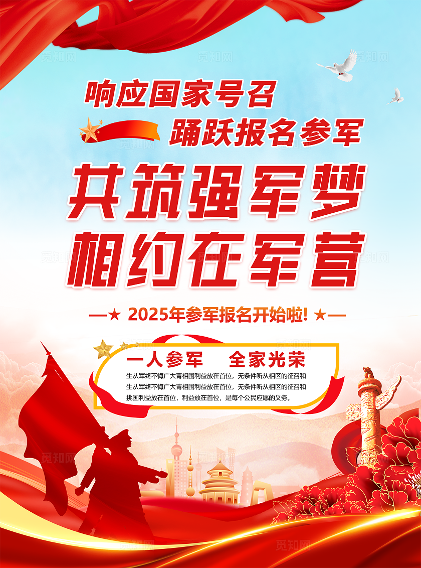 红色大气建军简洁风响应号召参军入伍2025征兵