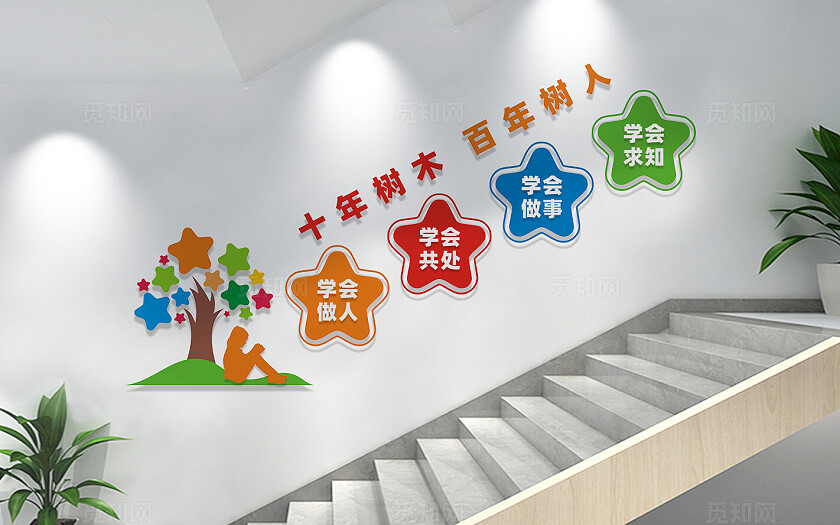 校园楼梯文化墙四个学会标语