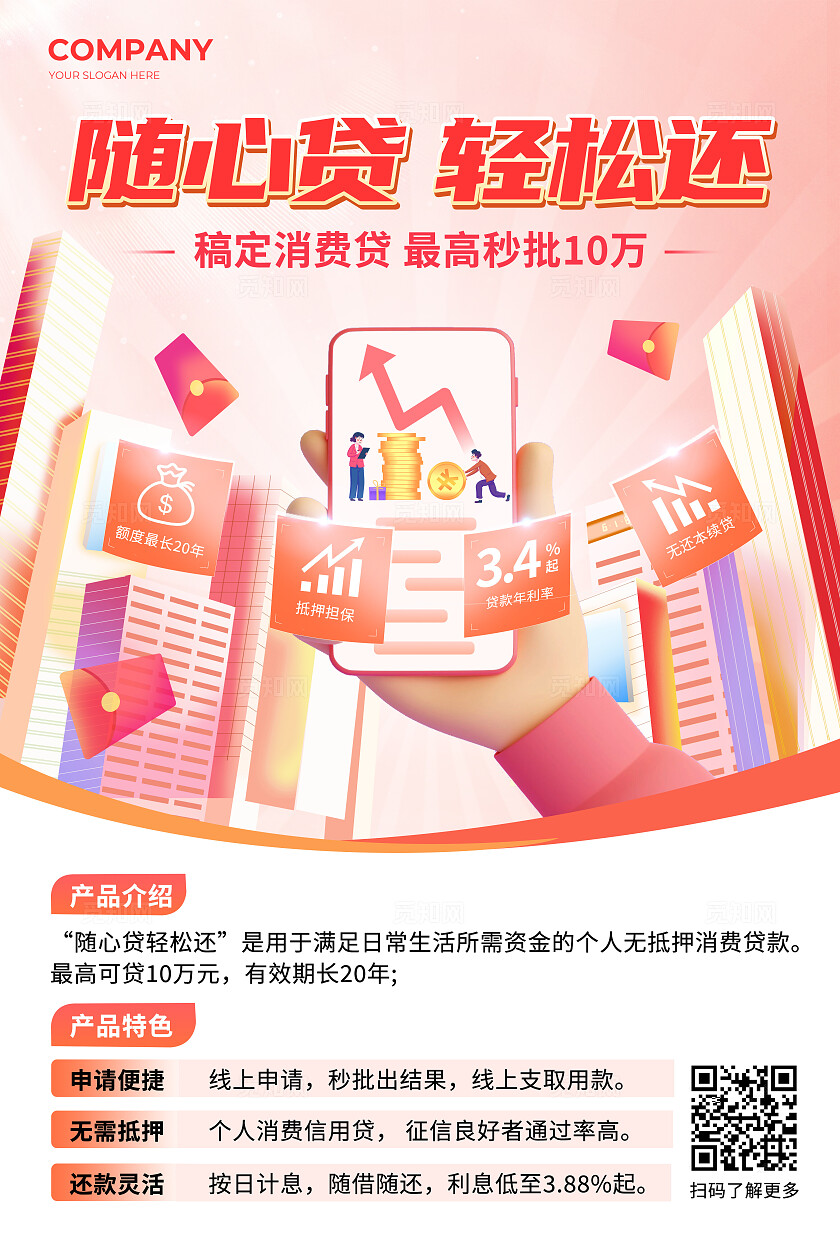 橙色孟菲斯金融理财金融贷款手机海报背景