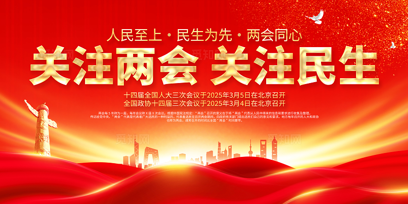 关注两会关注民生2025年全国两会宣传党建展板
