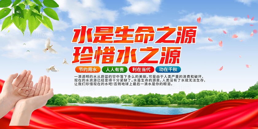 蓝色大气节约用水双面展板