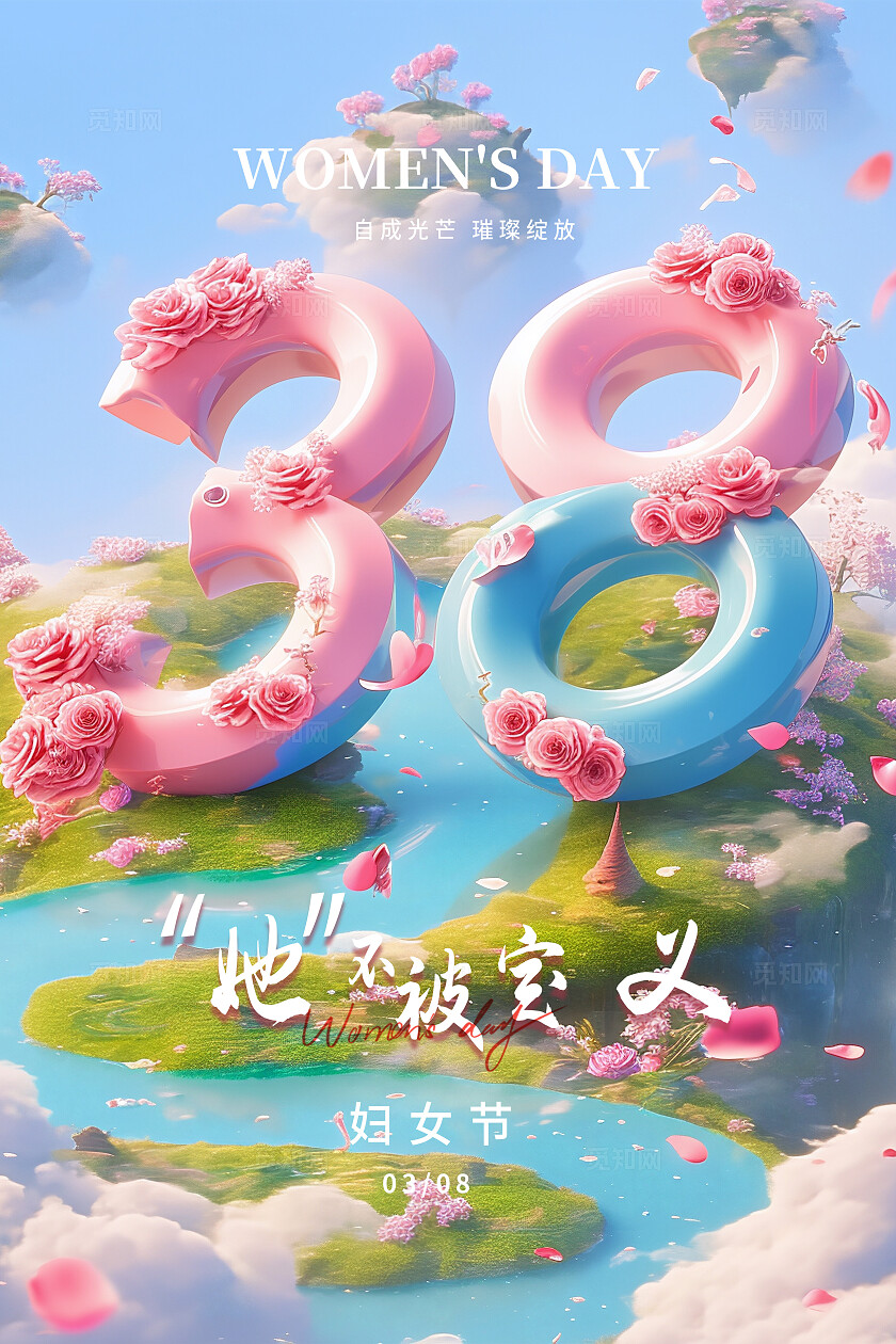 蓝色大气2025妇女节宣传海报38妇女节三八妇女节