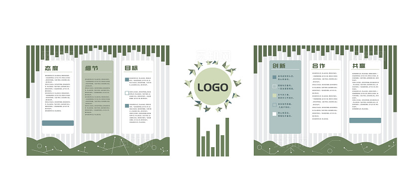 绿色企业文化墙合作共赢绿色环保生态公司企业文化墙春节美陈