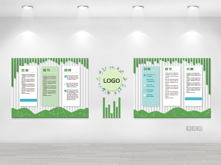 绿色企业文化墙合作共赢绿色环保生态公司企业文化墙春节美陈