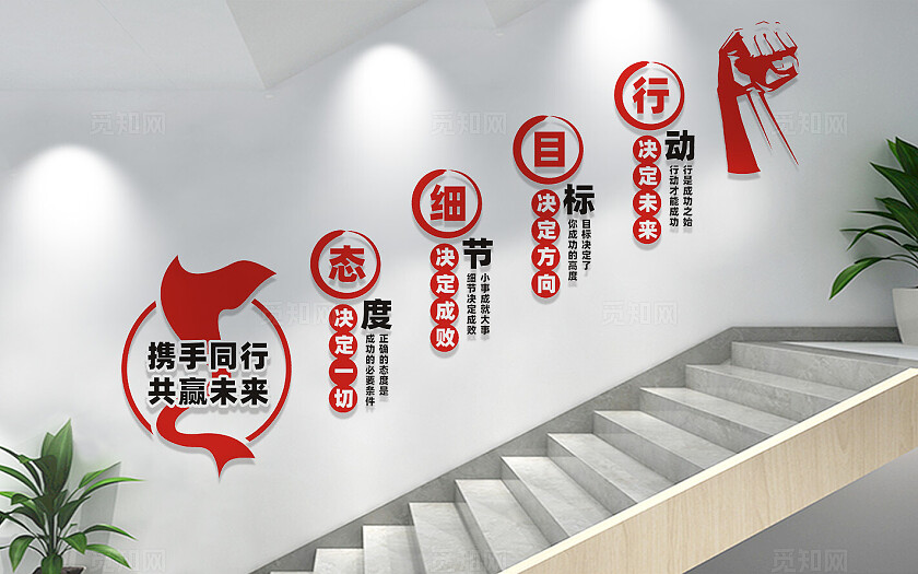 企业公司楼梯文化墙宣传标语