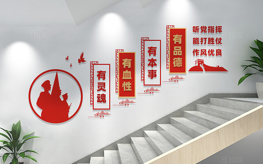 四有军人部队军队楼梯文化墙标语