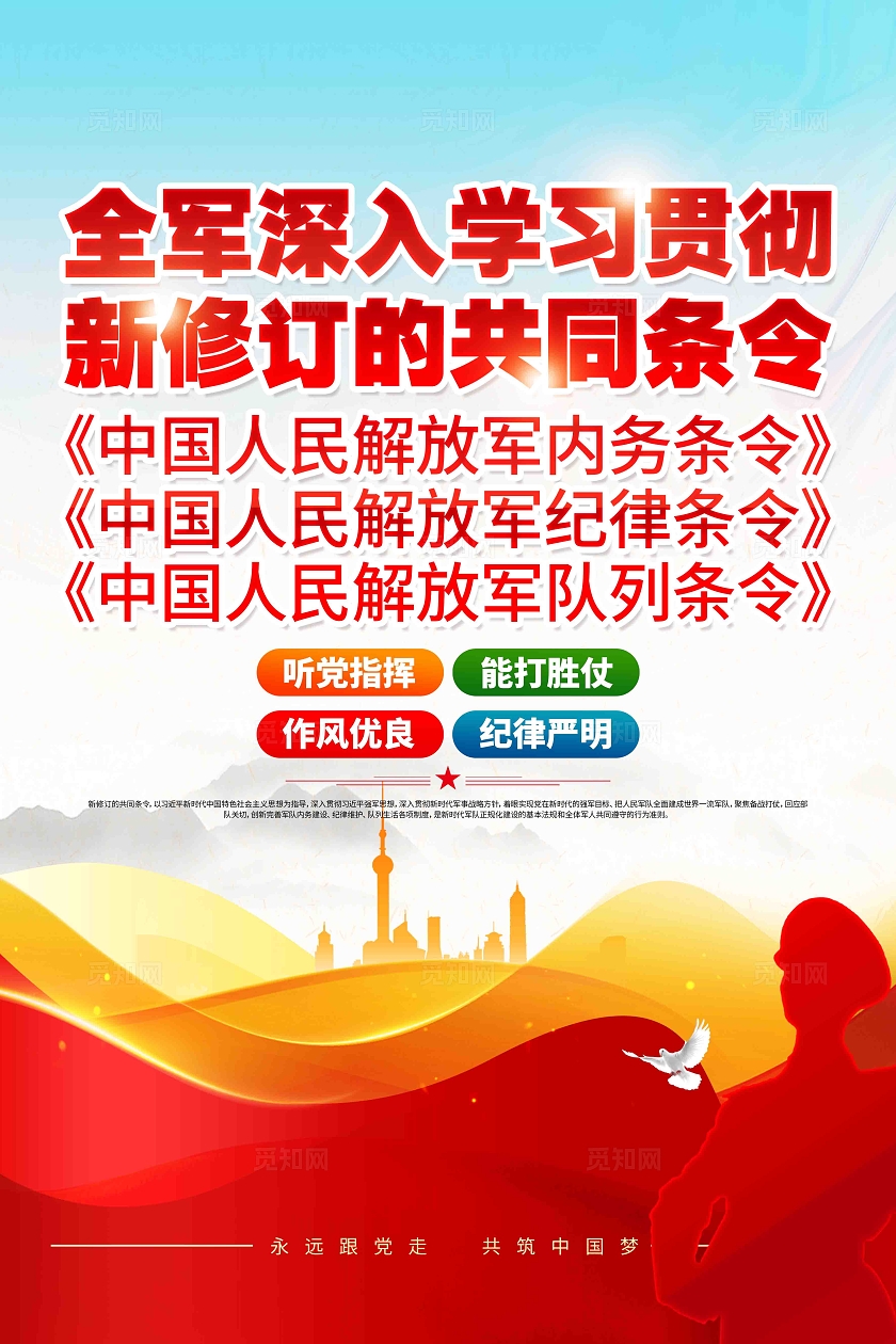 深入学习贯彻新修订的共同条令党建宣传展板