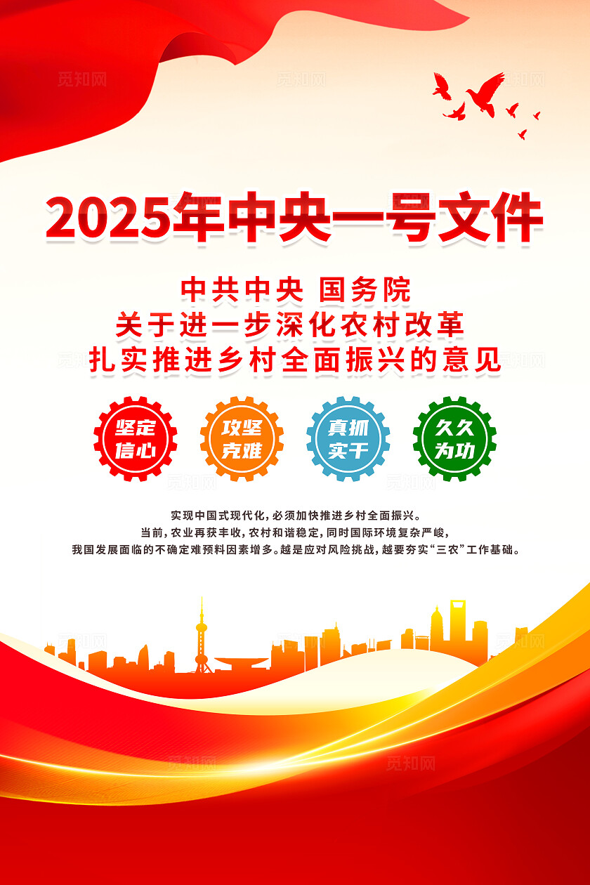 简单大气红色党建2025年中央一号文件精神宣传海报