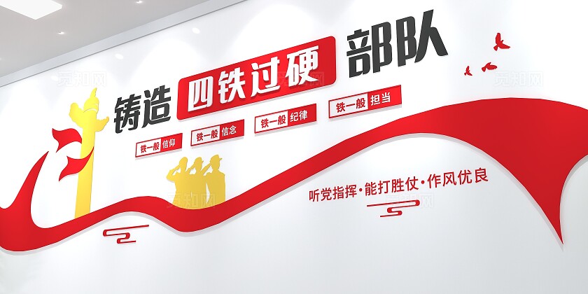 红色大气铸造四铁过硬部队党建部队文化墙
