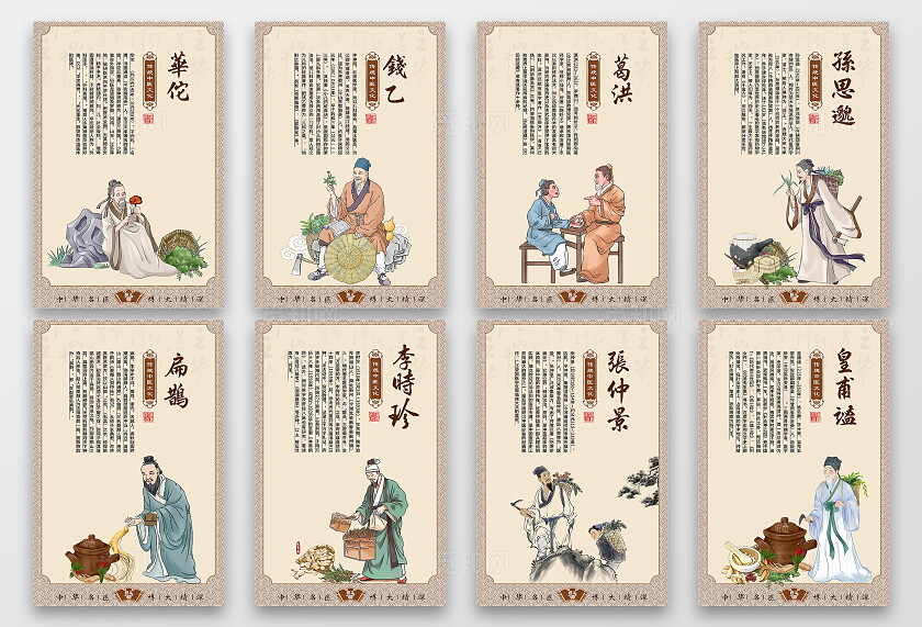 古风华中国古代八大名医文化海报中医套图
