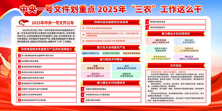时尚大气2025年中央一号文件党建宣传展板