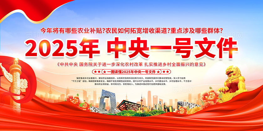 时尚大气2025年中央一号文件党建宣传展板