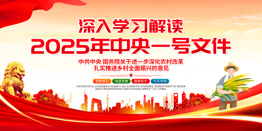 红色党建风格2025中央一号文件党建宣传栏展板